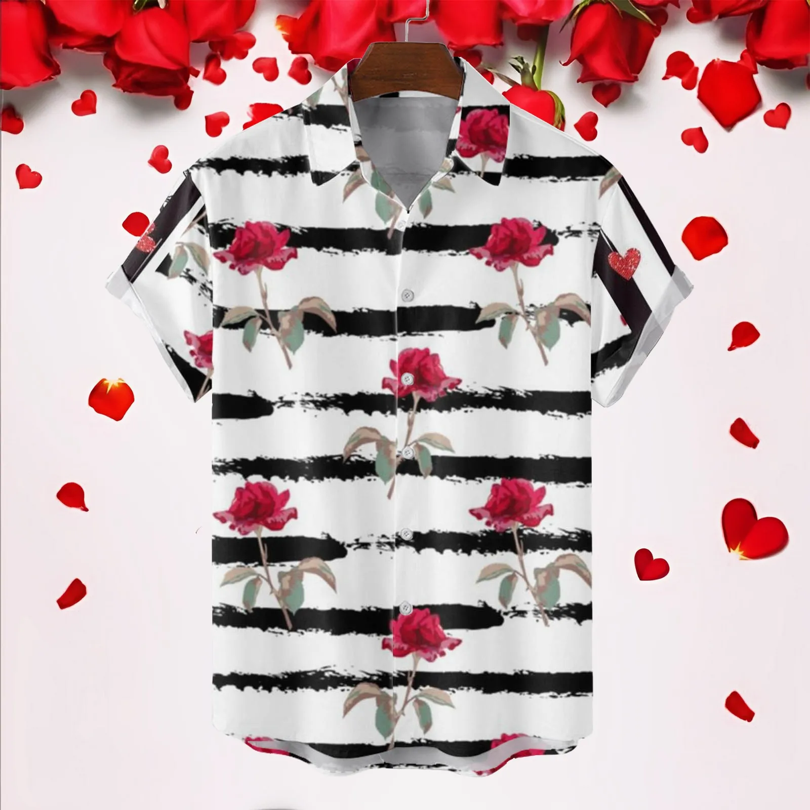 

Guard Set Male Spring And Summer Single Breasted Shirts Casual Lapel Valentine's Day Full Print Beach Short Men Long Sleeve