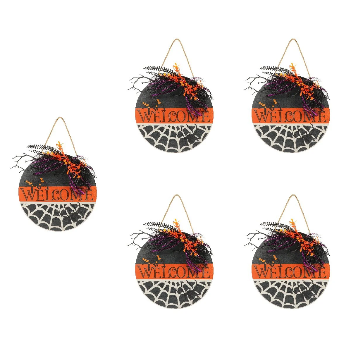 

Set 5 Wreath Front Door Wooden Sign Decorations Spider Hanging Halloween Prop Welcome