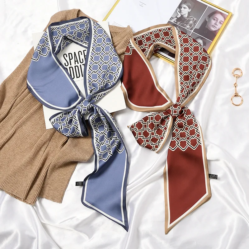 

Женский Длинный шейный платок, летний мягкий шелковый шарф-чокер, стильная мягкая бандана, декоративная повязка на голову, новинка