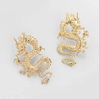 chinese style twisted dragon earring cool gold silver color metal animal pendant unique drop earring statement party jewelry