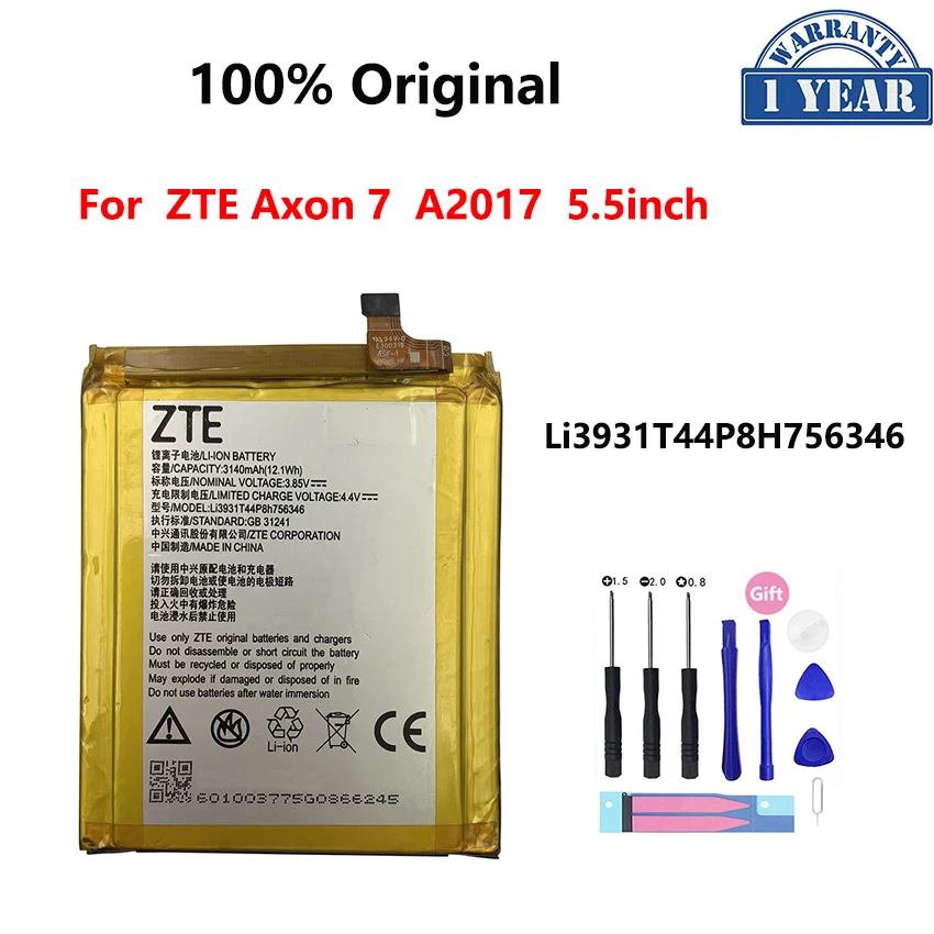 

100% Original 3320mAh Li3931T44P8H756346 Battery For ZTE Axon 7 Axon7 A2017 BA2017 5.5 inch Replacement Batteries Bateria