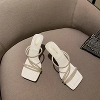 2022 fashion shoes crystal decoration pvc street style open toe transparent thin high heel summer slippers sandal outdoo