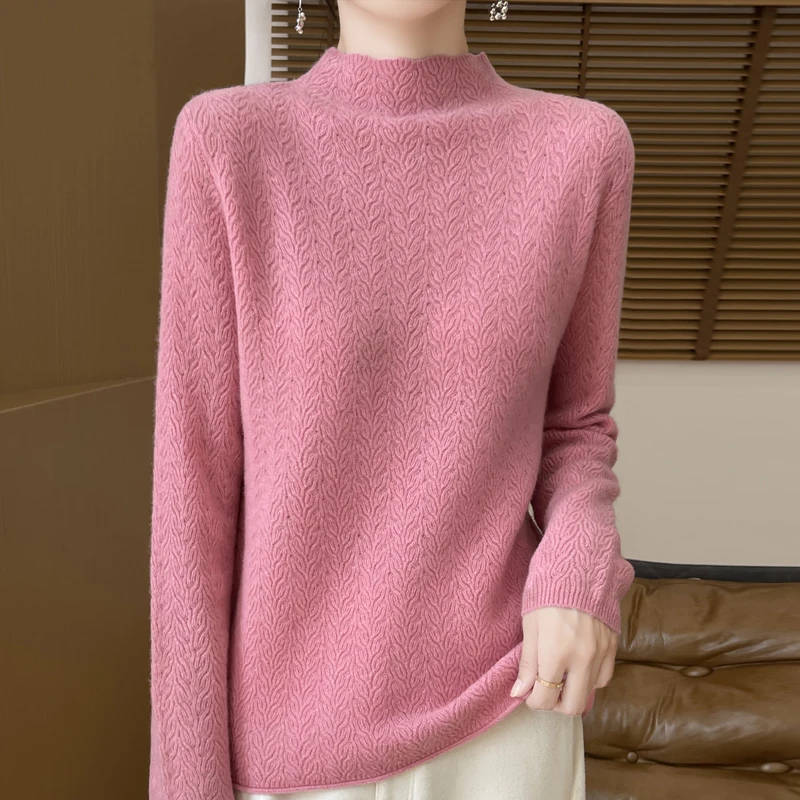 2024 новый осенне-зимний женский бархатный вязаный свитер с полувысоким