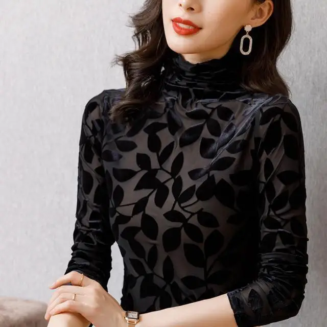 Женская бархатная Водолазка с длинным рукавом