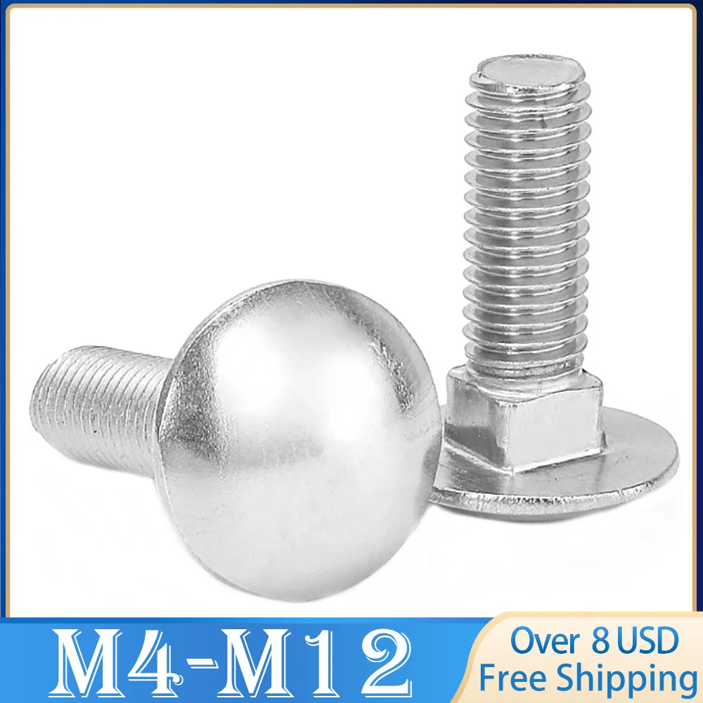 

1/10pcs M4 M5 M6 M8 M10 M12 Steel GB12 DIN603 Truss Round Head Square Neck Carriage Screw Coach Bolt for Shelf Desk L= 10-150mm