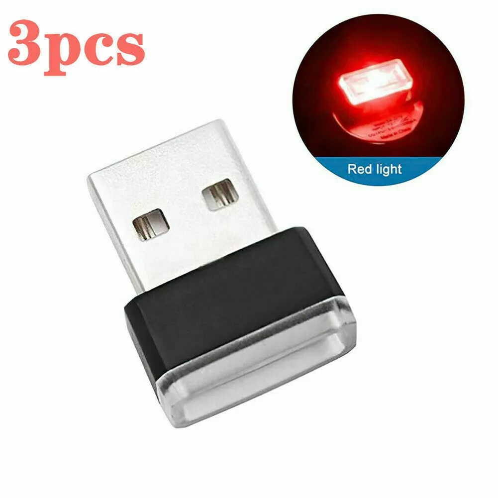 

3pcs/set Car Interior Light LED USB Decorative Lamps Neon Atmosphere Ambient Lamp Mini Red Accessories