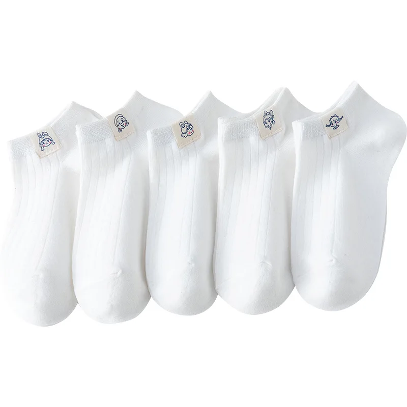 HSS Brand 5Pairs/Lot Women's Socks Summer Thin White Sock Cute Cloth Label Cartoon Girl Low Tube Socks calcetines de niña
