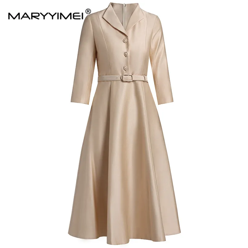 MARYYIMEI модное женское Новое элегантное платье с отложным воротником высокой