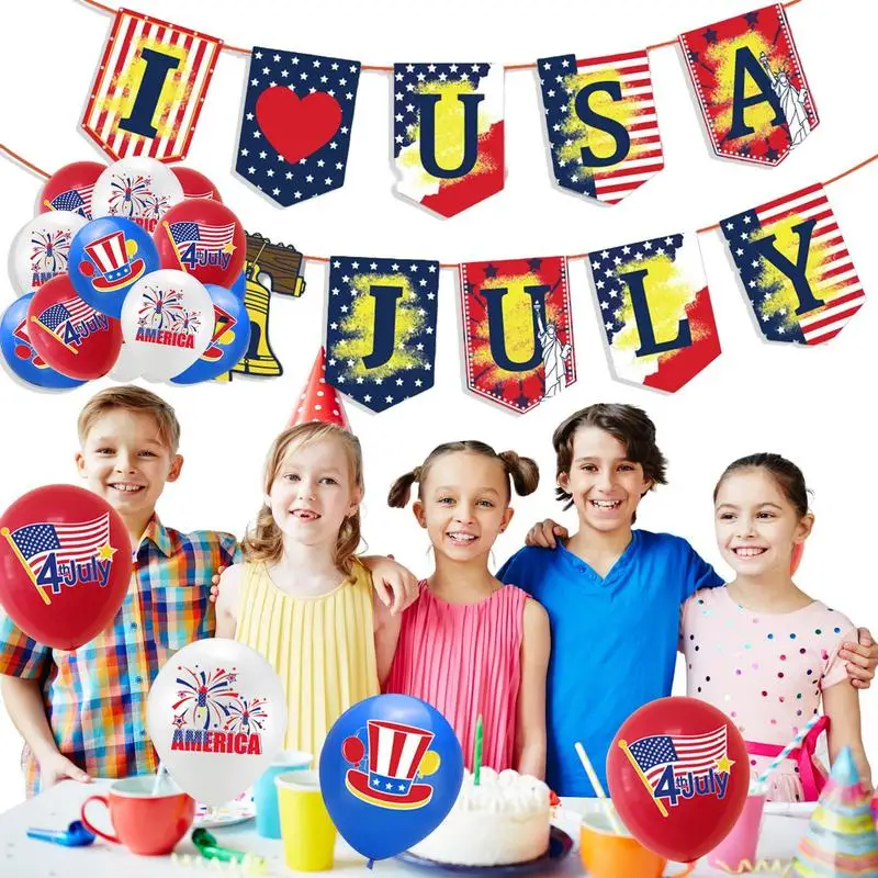 

Fourth Of July Decorations American Flag Balloons Bunting Set Memorial Day Veterans Day National Day Party Supplies Red White