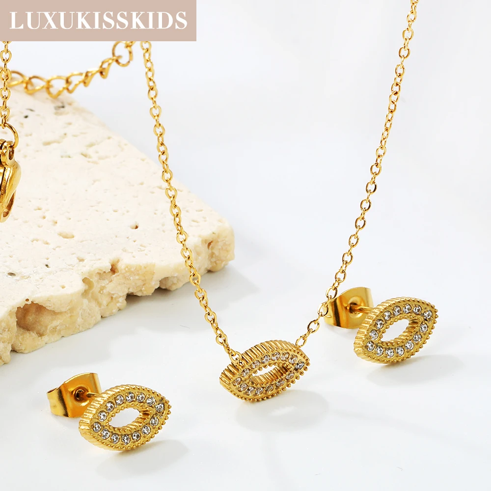 LUXUKISSKIDS новый комплект ювелирных изделий со стразами для вечеринки ожерелье с