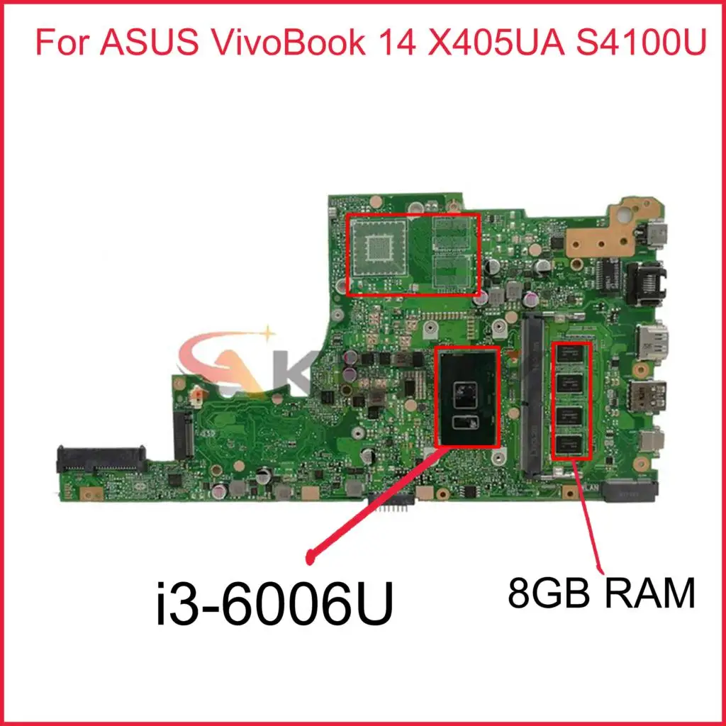 

SAMXINNO Laptop Motherboard For ASUS VivoBook 14 X405UA S4100U Original Mainboard 8GB-RAM i3-6006U GM