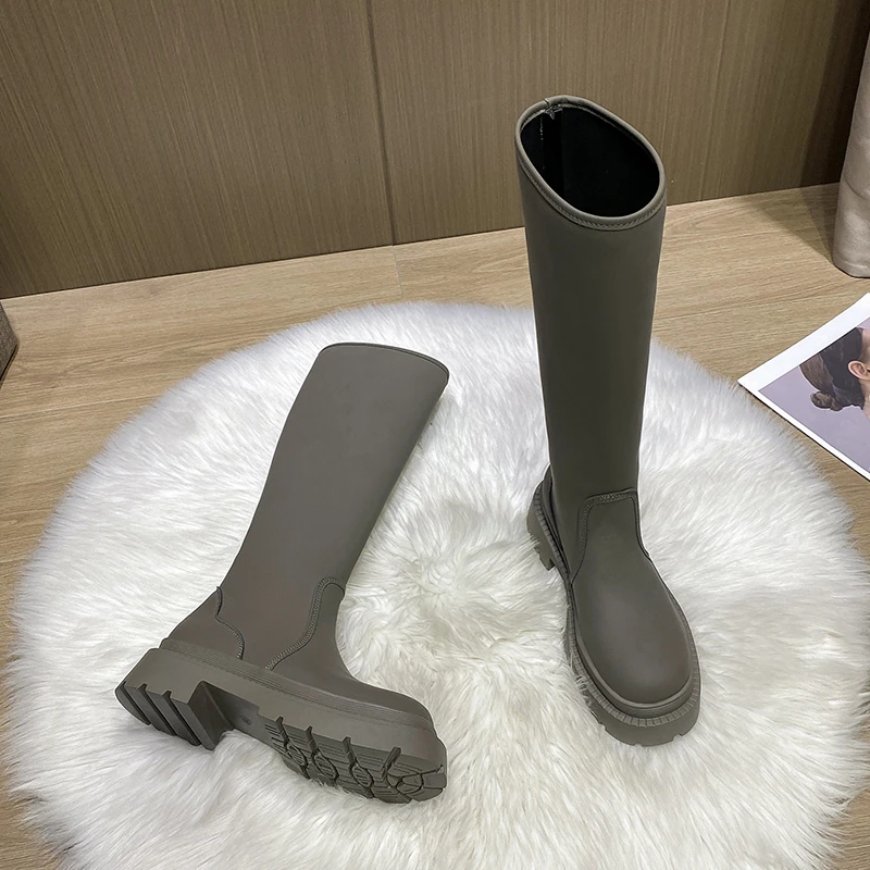 Brand New Ladies Platform Black Boots Fashion Chunky Med Heels Knee High Boots Women Casual Party Shoes Woman Thigh High Boots