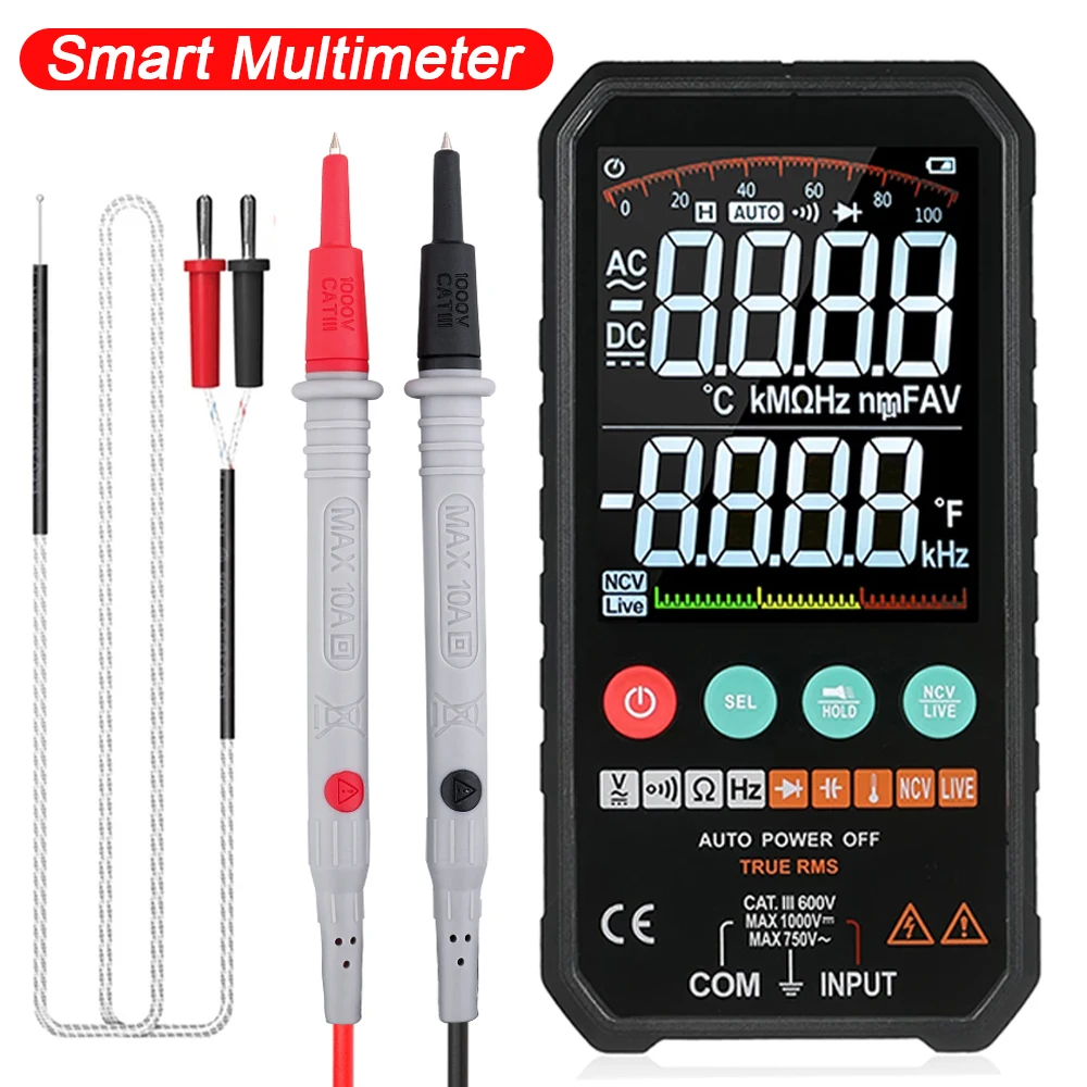 

New Smart Multimeter 6000 Counts True RMS AC DC Multimetro Digital Profesional Temp Capacitance Ohm Transistor Hz NCV Tester