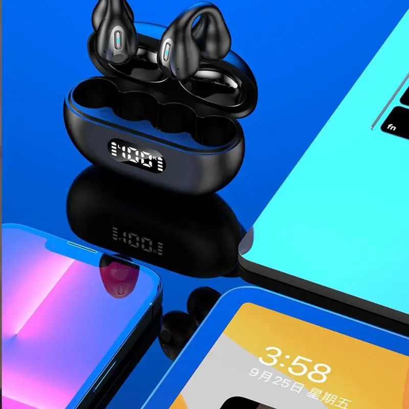 

Bone Conduction Blue Tooth 5.3 Earphones Earring Wireless Headphones Waterproof Headset Sports Earbuds Ear Hook With Mic