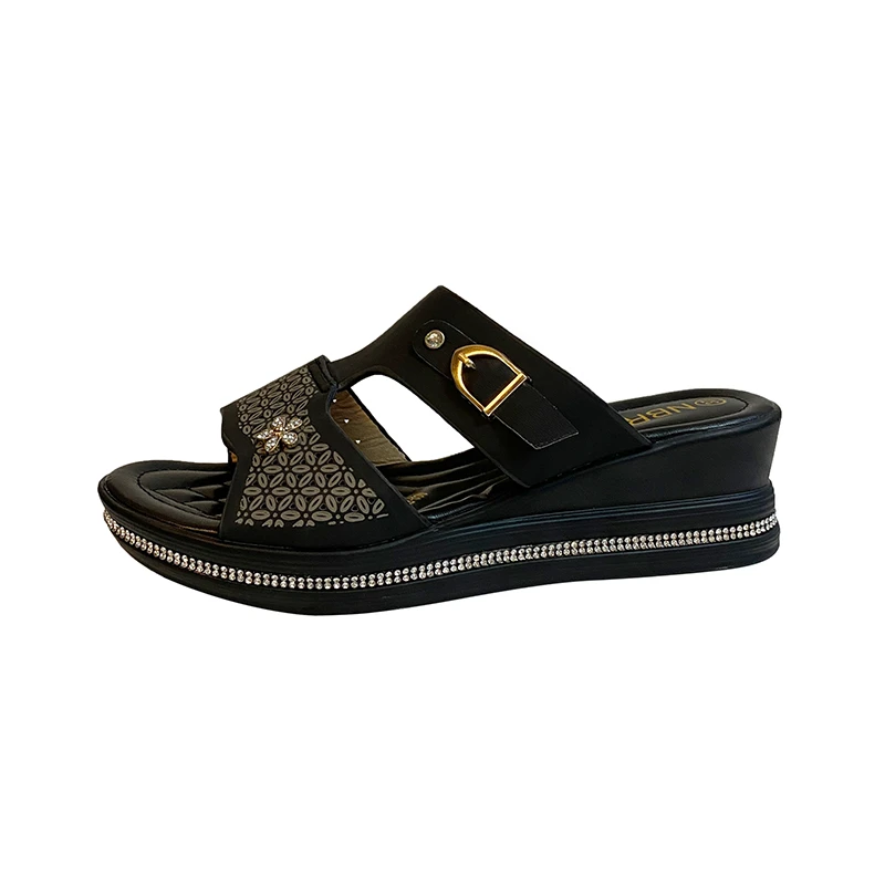 

Женские шлепанцы 2022 стразы на среднем каблуке, летняя женская обувь на толстой подошве, Нескользящие мягкие сандалии на толстом каблуке