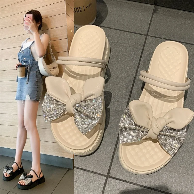 

Two-wear sandals and slippers women summer new style 2021 Korean slippers fairy style bowknot word with platform platform shoes