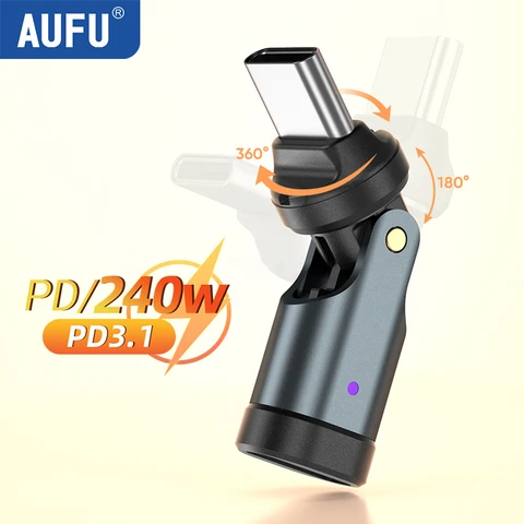 AUFU PD240W OTG USB C to Type C Адаптер 540 Rotation Type-C «папа-мама» для Macbook Xiaomi Samsung OTG Разъем