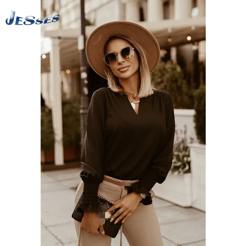 

2021 Women's New Autumn Shirt Plaid Printed V-neck Long Sleeve Top Casual Loose Elegant Ladies Long Sleeve Camiseta Mujer