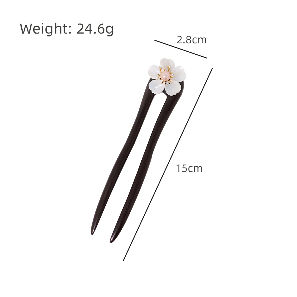 Заколка для волос в виде ракушки с цветком сандалового дерева и жемчугом