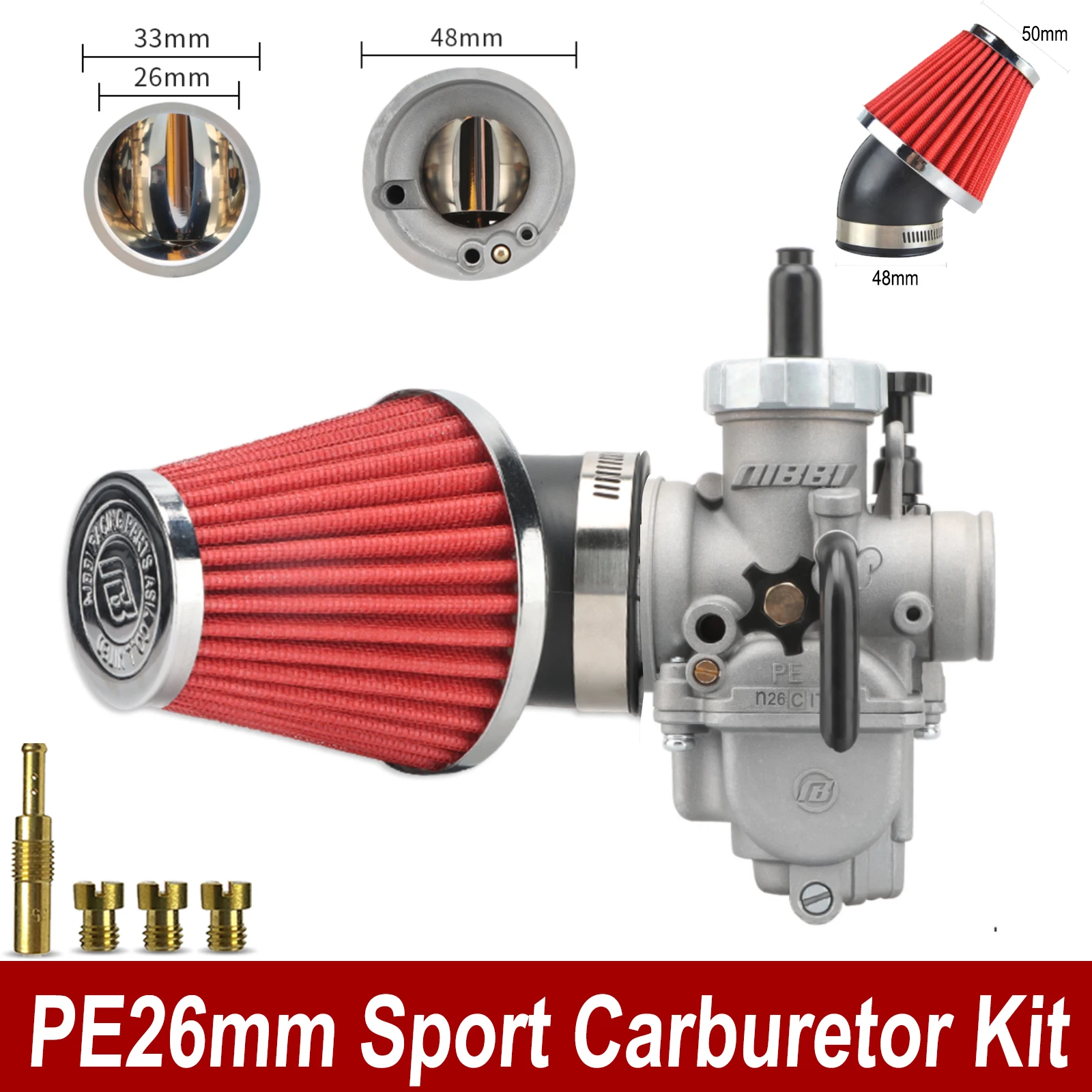 

NIBBI мотоциклетный карбюратор PE с карбюраторными форсунками, комплект воздушного фильтра PE24 мм/26 мм/28 мм/30 мм карбюратор для двигателя Honda 125cc-300cc ATV