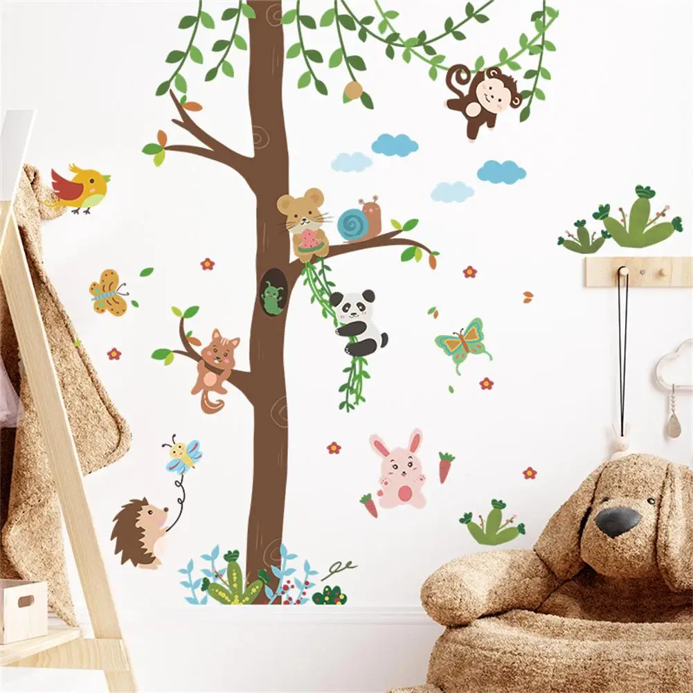 

NEW 2pcs Cartoon Forest Animal Wall Stickers Mural Wallpaper For Kids Room Kindergarten Home Decoration
