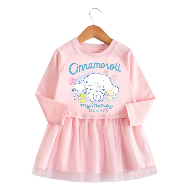 

Sanrios Cinnamoroll, весенне-осеннее платье для девочек, милое Сетчатое мультяшное платье с длинным рукавом, Модное детское платье принцессы
