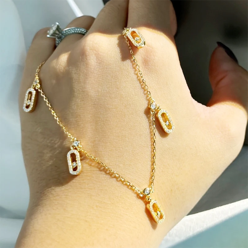 

2022 New Mess Bracelet for Women 1:1 High Quality Move Pave Swipe A Three Necklace Diamond Platinum Gold Sports Luxury Jewelry
