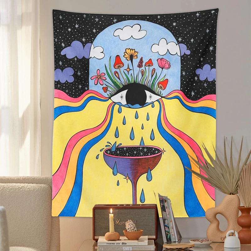 

Psychedelic Rainbow Tapestry Wall Hanging mushroom eyes Tapestries black Hippie Home Decor Hippie Eye Wall Carpets Dorm Decor