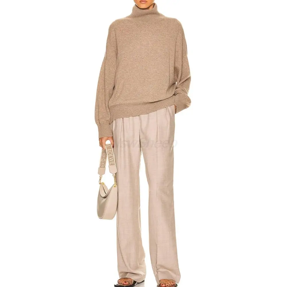 

100% Cashmere Knit Women Pullover Long Sleeve Turtleneck Pure Color Leisure Top Winter Thermal Elegant Women's Pullover