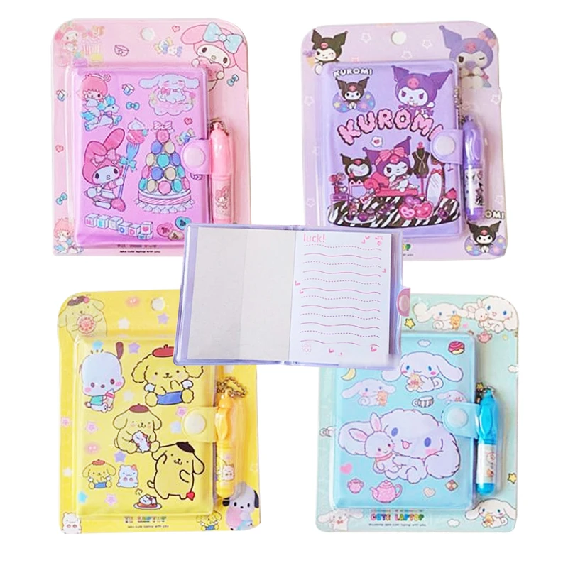 

New Sanrioed Mini Notebook with Pen Kawaii Cartoon My Melody Kuromi Cinnamoroll Portable Pocket Notepad Stationery Office Tools