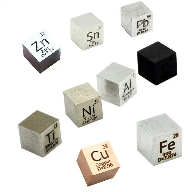 

9 PCS Metal Cube Set 10mm Density Periodic Table Element Up 99.99% Purity Cu Titanium C Lead Ni Sn Zinc Al