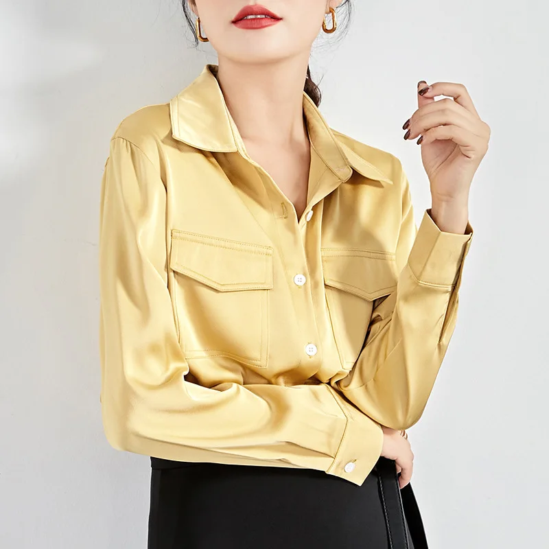 

Women's Spring Long-sleeved Shirt Korean Satin Fashion Blouse for Autumn 7-5
