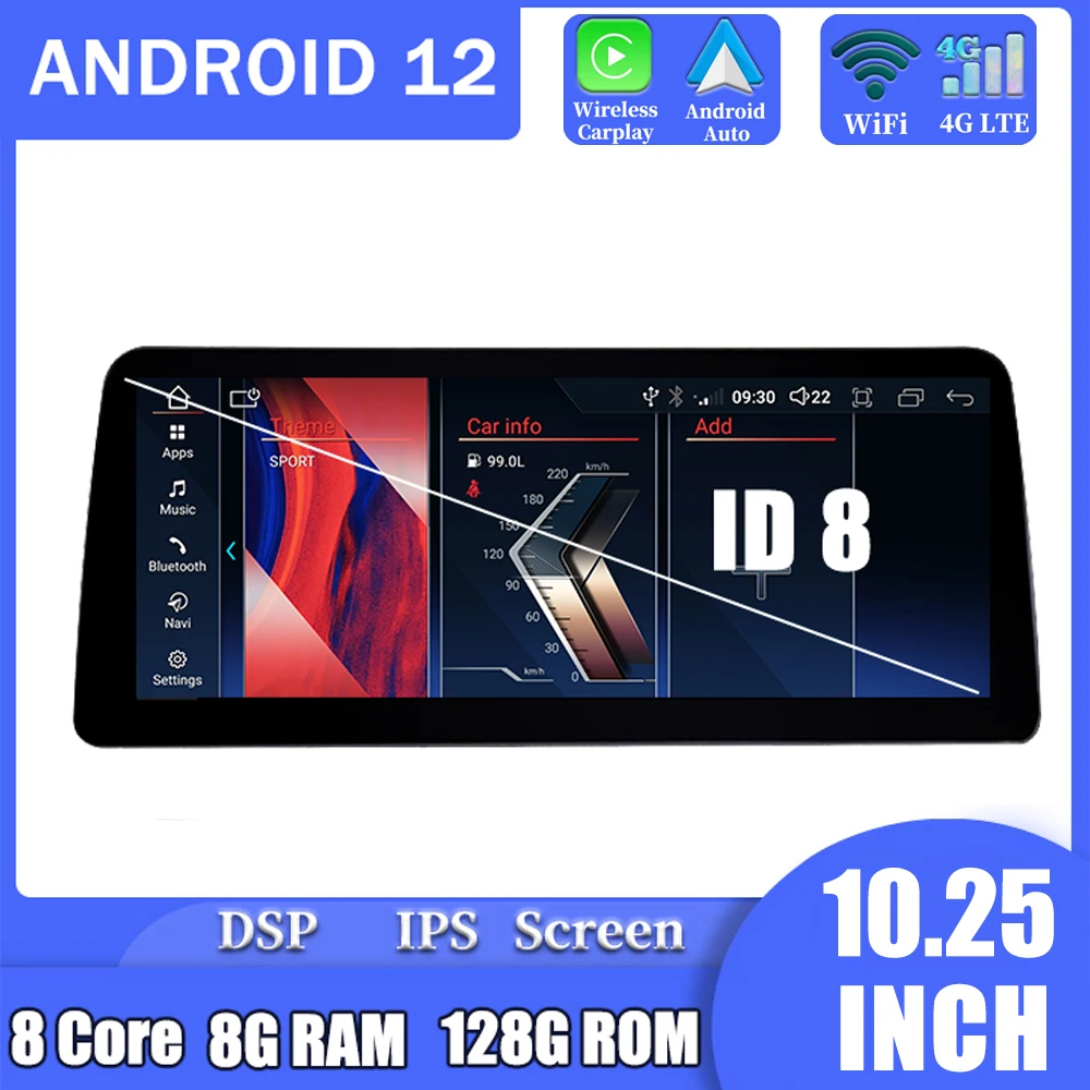 

Android 12 12.3" Car Mutimedia Player Radio ID8 For BMW 3/5 Series E60 E61 E90 E91 E92 CIC CCC System Navigation GPS Carplay