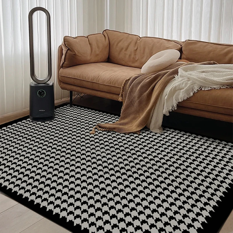 

Modern Minimalist Houndstooth Living Room Carpet Large Area Black White Design Bedroom Rug Coffee Table Mat IG Luxury Decor Home