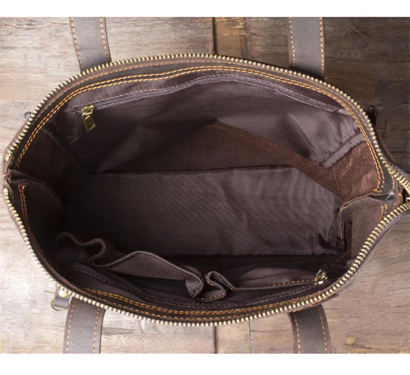 Vintage natural crazy horse cowhide men's handbag simple casual tote bag genuine leather daily work 14-inch laptop shoulder bag