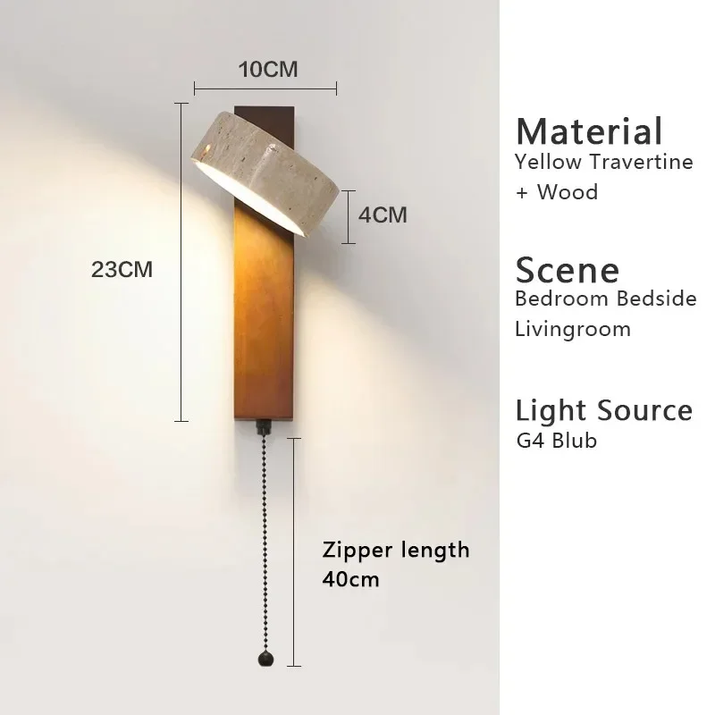 YANKE Wabi Sabi желтый настенный светильник из травертина 3Вт