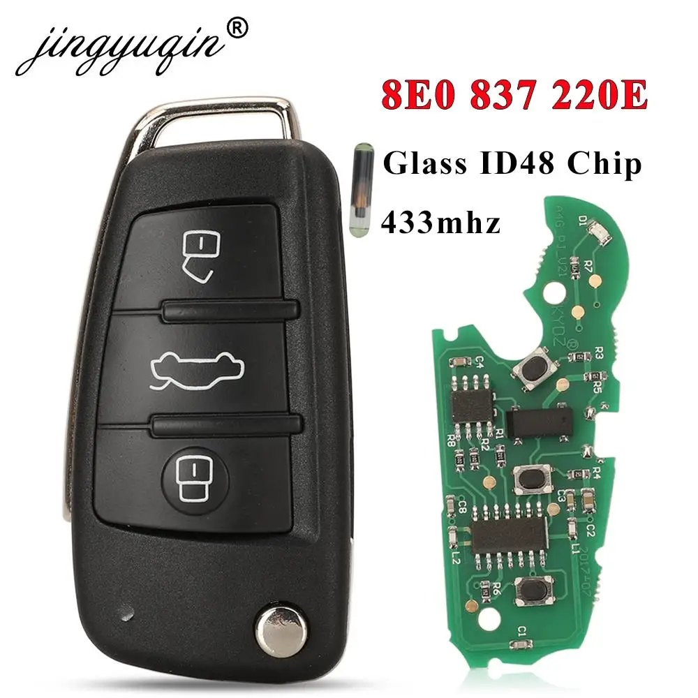 Jingyuqin 433 МГц ID48 Автомобильный ключ управления для AUDI A4 S4 B7 кабриолета Quattro Avant 2005-2008 флип дистанционный ключ 8E0837220E /Q /K
