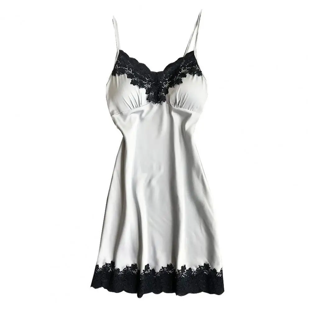 

Women Nightdress Contrast Colors Stain Lace Patchwork Women Nightie for Sleeping