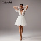 Thinyfull в горошек жемчуг трапециевидные Короткие свадебные платья 2022 с короткими рукавами пляжные свадебные платья для невесты женское платье