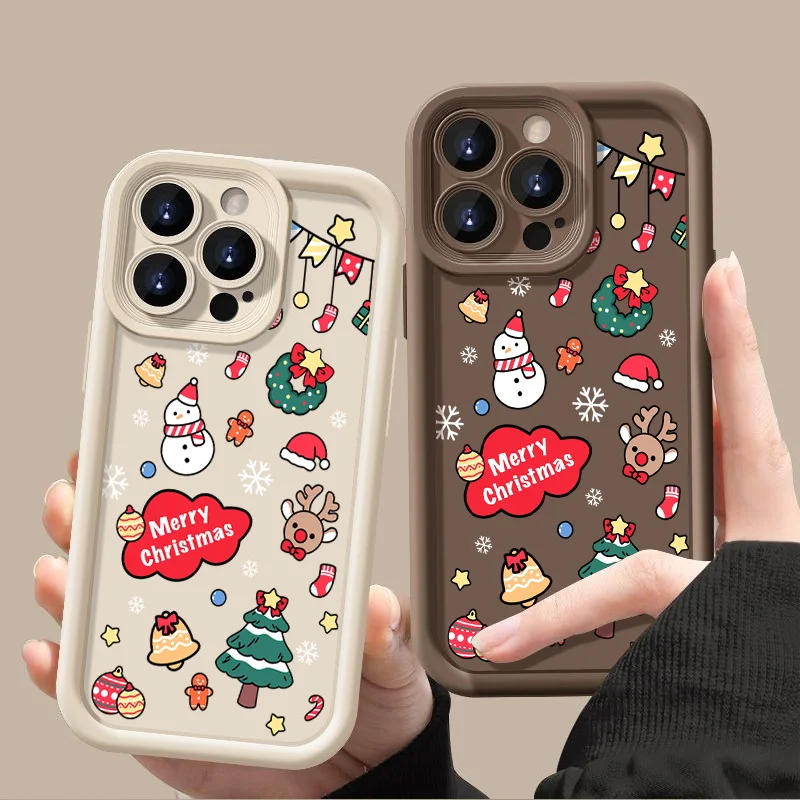 Чехол с Рождеством для iPhone 16 15 Pro Max 14 Plus 13 12 11 7 8 XR X XS SE Противоударный мягкий