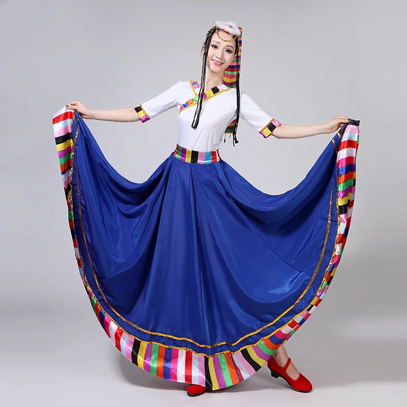 Chinese Traditional Costume Stage Dance Wear Folk Costumes Performance Festival Tibetan Outfit Long Skirts for Women Dancing