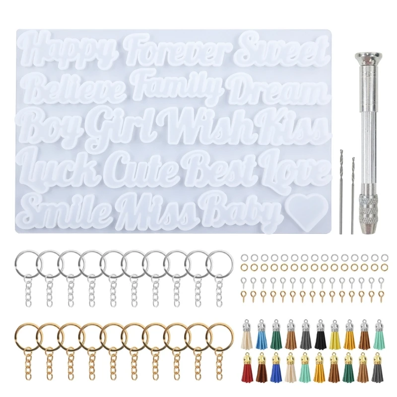 

4XBF Wishes Alphabet Silicone Resin Mold,Letter Mold Keychain Resin Jewelry Mold Epoxy Casting Mold DIY Keychain Making Kit