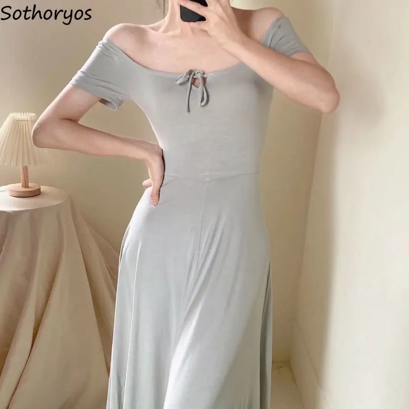 

Short-Sleeve Midi Dress Women Cozy Gentle Simple All-match New Summer Draped Designed A-line Elegant Slim Female Vestidos Trendy