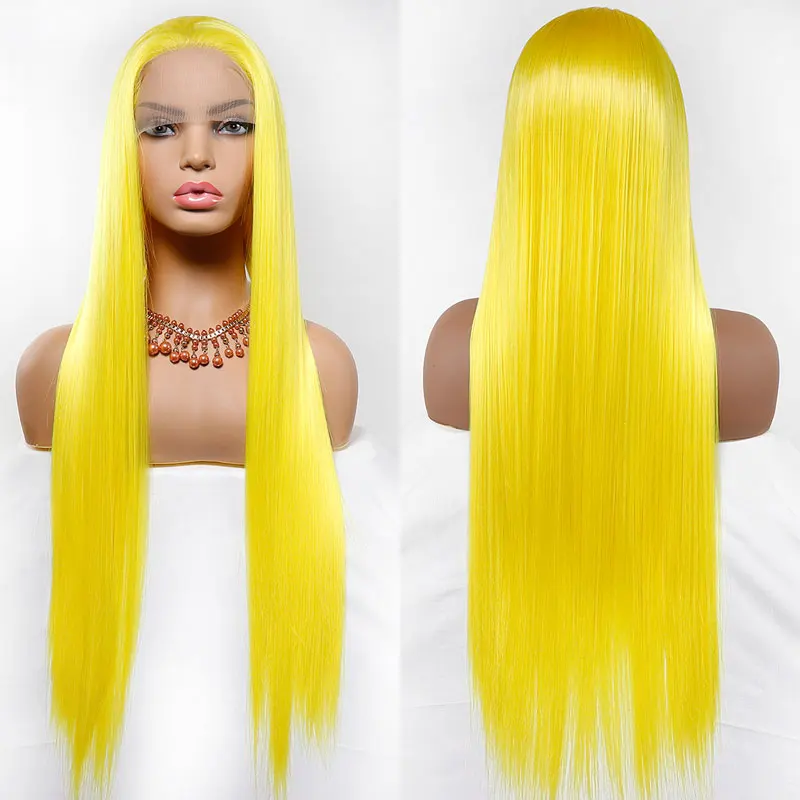 Прямые Синтетические кружевные передние парики желтого цвета от bomshell бесклеевые