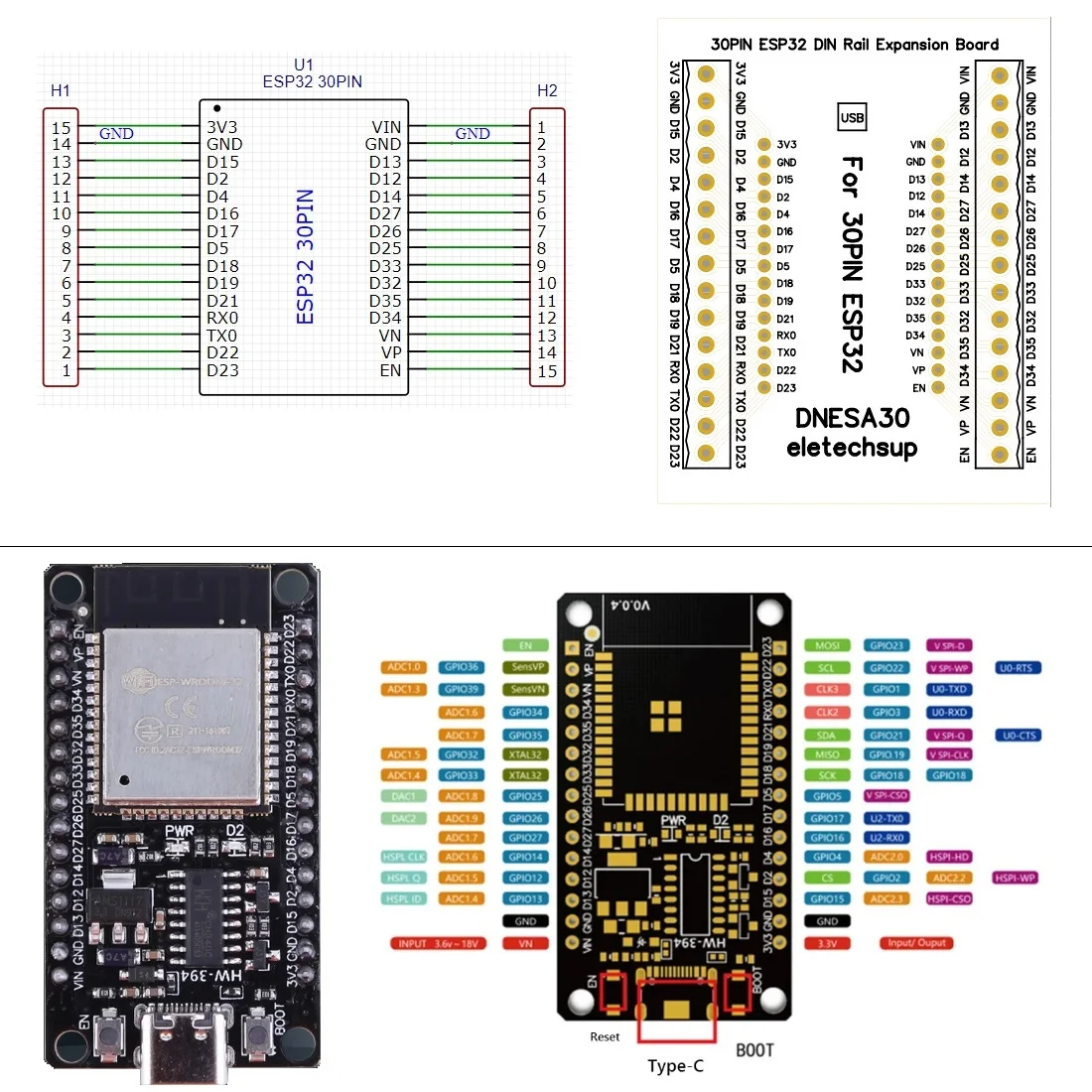 Фото 30PIN ESP32 Devkit V1 Плата расширения на DIN-рейку 3,96 Клеммный винтовой клеммный блок Модуль адаптера для Bluetooth WIFI IOT Ethernet №5