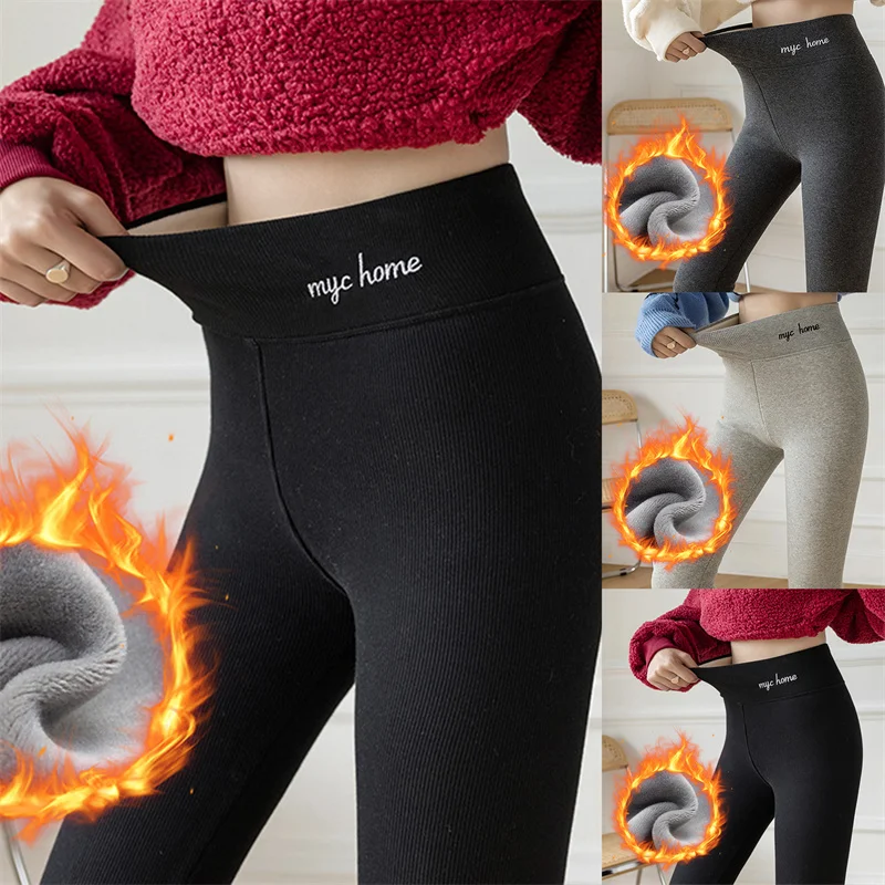 

High Waist Warm Leggings Add Cotton Autumn Winter Slim Knitting Casual Leggings Women Solid High Elasticity Pants New