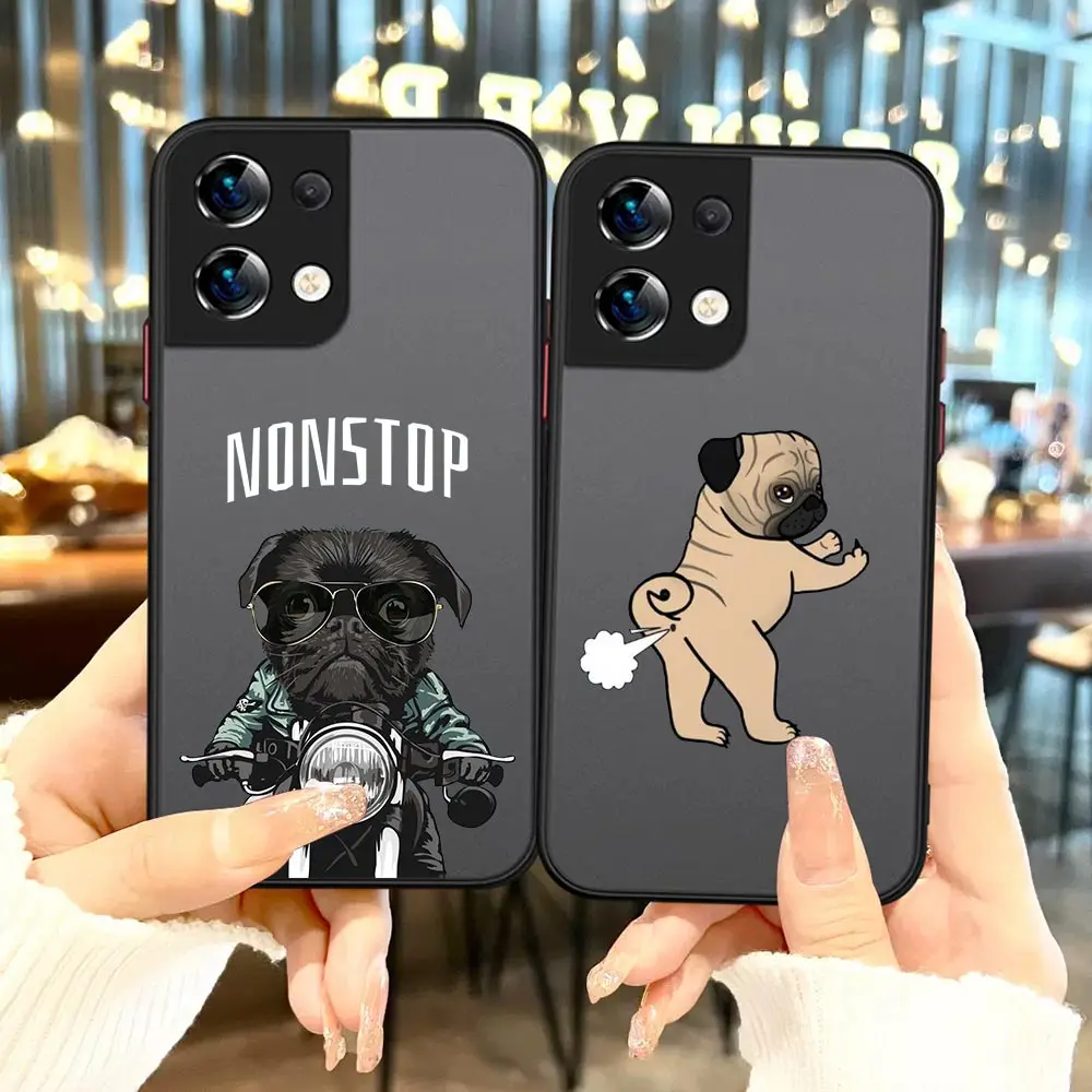 

Funny Pug Dog French Bulldog Animal Matte Phone Case For OPPO Reno 8 7 7Z 6Z 6 5 4 4SE 3 2 2F 2 Z Pro Plus 5G 4G Cover Funda