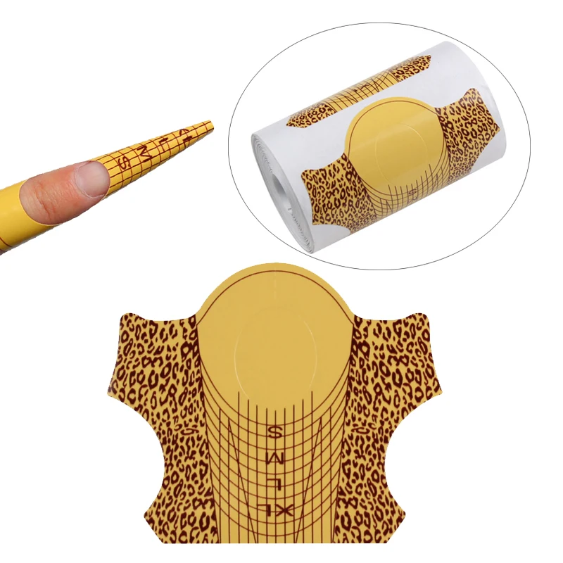 

100Pcs Leopard Print Nail Art Nail Forms French Nail UV Gel Extension Builder Shape Guide Mold Manicure Nail Extension Tool