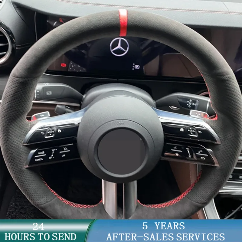 

Customized Car Steering Wheel Cover Non-Slip Suede Leather Braid For Mercedes Benz C-Class W206 2021 E-Class W213 2021