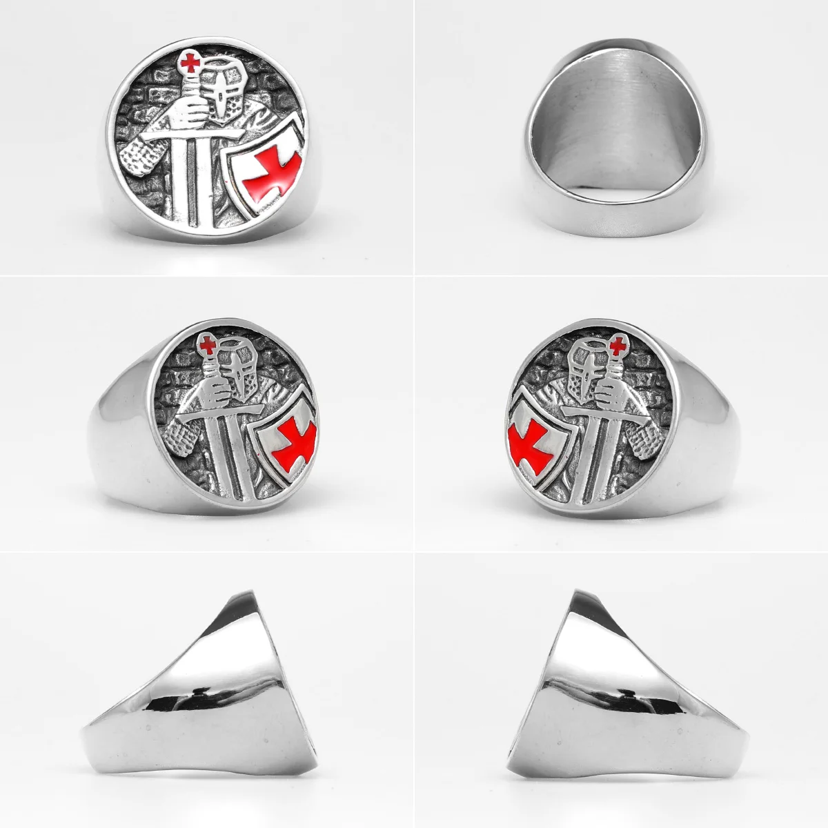Paladin Crusader Stainless Steel Mens Rings Punk Religious Cross Amulet for Male Boyfriend Jewelry Creativity Gift Wholesale images - 6